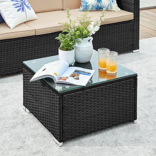 Balcony Furniture Garden Furniture Set PE Polyrattan Lounge Set with Cushions and Glass Table Patio Furniture Corner Sofa Outdoor for Patio Balcony Garden Black Taupe