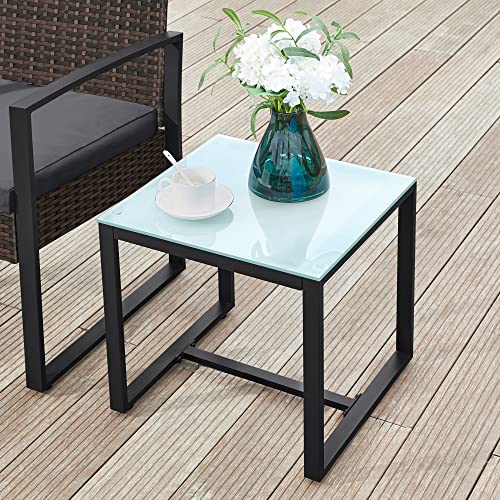 Songmics  Balcony Furniture Set, PE Polyrattan Lounge Set, Table and 2 Chairs, Patio Furniture, Easy Assembly, Outdoor, for Patio, Balcony, Garden, Black/Grey