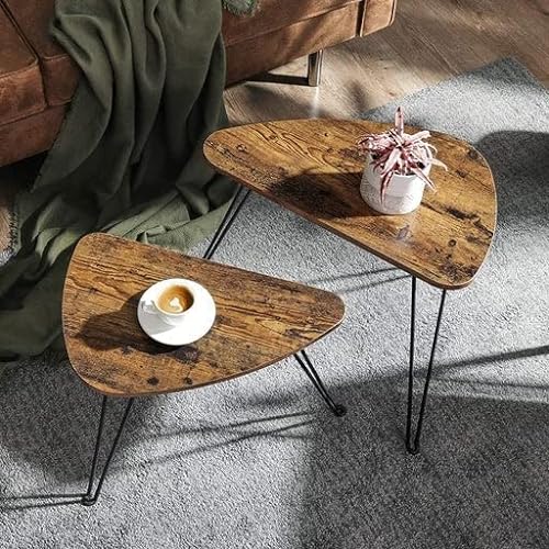 Set of 2 Side Tables, Nesting Tables, End Tables, for Living Room, Dining Room, Bedroom, Industrial Style, Rustic Brown and Black