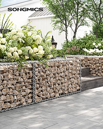 Gabion Basket, Metal Gabion Cage with 5 x 10 cm Mesh for Stones, Galvanised, Garden Decor Wall Partition, 100 x 50 x 30 cm, Silver