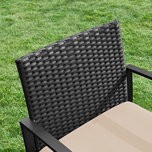 Balcony Garden Furniture Set, PE Polyrattan Lounge Set, Table and 2 Chairs, Patio Furniture, Easy Assembly, Outdoor, for Patio, Balcony, Garden, Black/Beige