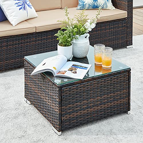 Balcony Furniture Garden Furniture Set PE Polyrattan Lounge Set with Cushions and Glass Table Patio Furniture Corner Sofa Outdoor for Patio Balcony Garden Brown Taupe