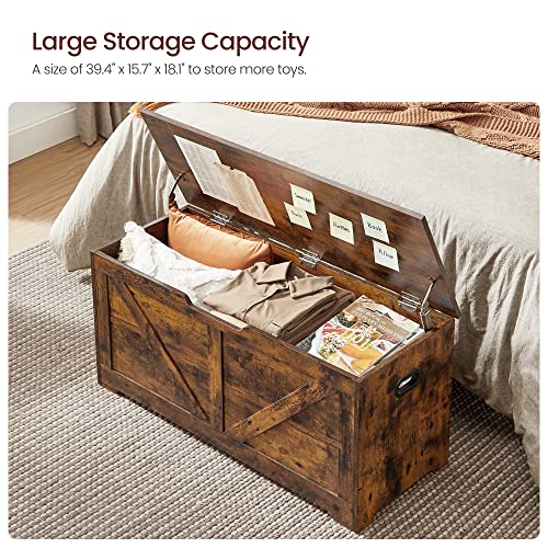 Storage Chest, Storage Bench, Blanket Box with 2 Safety Hinges, Shoe Storage Bench, Barn Style, 40 x 100 x 46 cm, for Hallway, Bedroom, Living Room, Rustic Brown