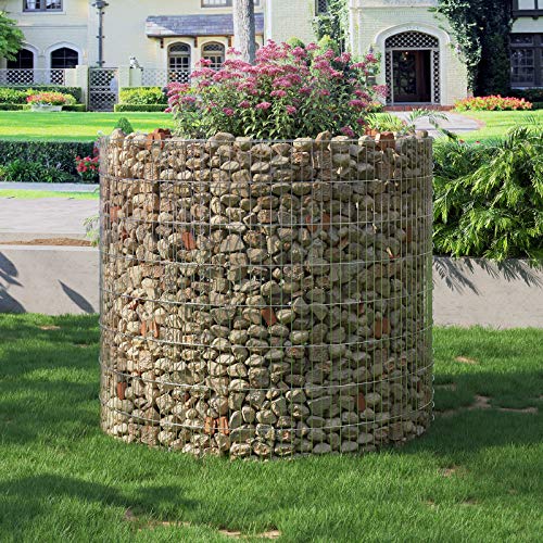 Tall Round Gabion for Stones, Metal Gabion Cage and Basket with Thick Grids 2.5 x 10 cm, Rust-Resistant Galvanised Steel, 90 x 80 cm (Dia. x H), Garden Flower Beds Decoration