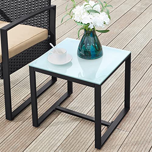 Balcony Garden Furniture Set, PE Polyrattan Lounge Set, Table and 2 Chairs, Patio Furniture, Easy Assembly, Outdoor, for Patio, Balcony, Garden, Black/Beige