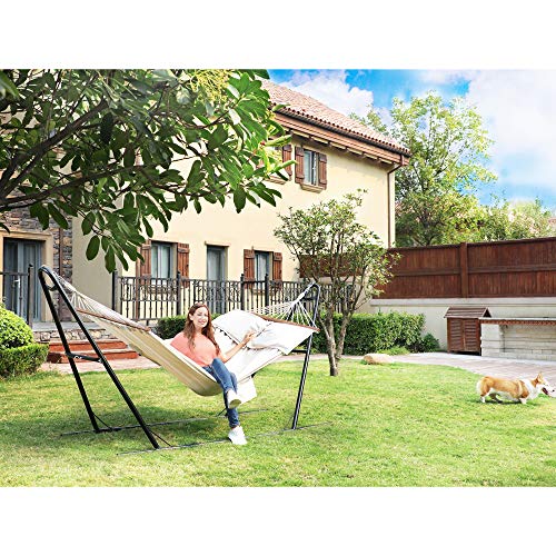 Double Hammock with 2 Pillows, Swing Bed Suitable for 2 Person, 70% Cotton, 210 x 150 cm, Load Capacity 300 kg, Beige