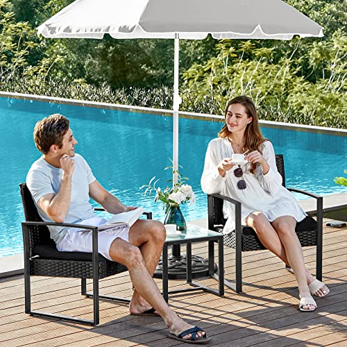 Balcony Garden Furniture Set PE Polyrattan Lounge Set Table and 2 Chairs Patio Furniture Easy Assembly Outdoor for Patio Balcony Garden Black