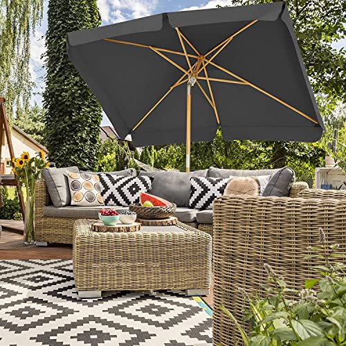 Balcony Umbrella, 3 x 2 m Rectangular Garden Parasol, Sun Protection, Wooden Pole and Ribs, Tilt Mechanism, Base Not Included, for Patio Outdoor Garden Terrace, Grey