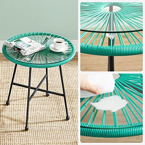 Garden Patio Furniture Set 3 Pieces, Acapulco Chair, Outdoor Seating, Glass Top Table and 2 Chairs, Indoor and Outdoor Conversation Set, Turquoise