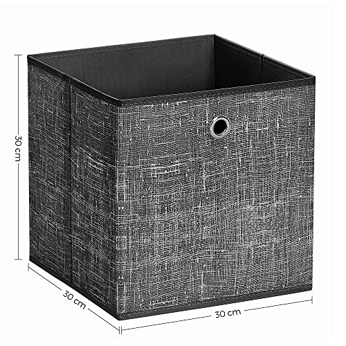 Foldable Storage Boxes, Set of 6 Non-Woven Fabric Storage Cubes, 30 x 30 x 30 cm, Toy Clothes Organiser Bins, Black