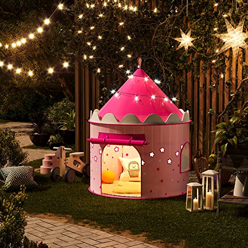 Princess Castle Play Tent for Girls Toddlers, Indoor and Outdoor Playhouse, Portable Pop Up Play Teepee, Gift for Kids, Pink