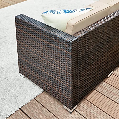 Balcony Furniture Garden Furniture Set PE Polyrattan Lounge Set with Cushions and Glass Table Patio Furniture Corner Sofa Outdoor for Patio Balcony Garden Brown Taupe