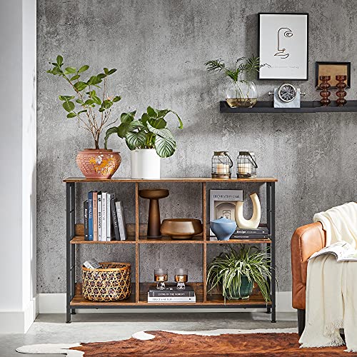 Bookshelf, Bookcase, Shelving Unit, TV Stand, Console Table, 6 Compartments, for Office, Living Room, Bedroom, 33 x 120 x 80 cm, Industrial Design, Rustic Brown and Black