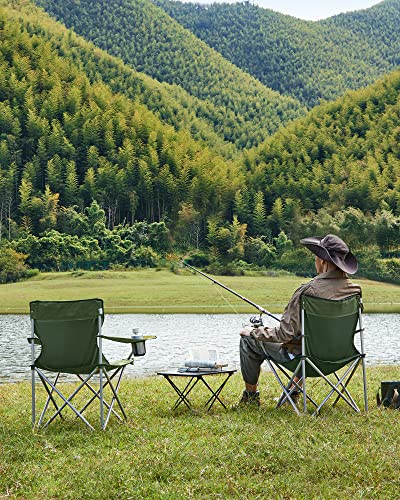 Folding Camping Chairs, Set of 2 Outdoor Chair, with Armrests, Cup Holder, Portable, 120 kg Capacity, for Camping, Garden, Fishing, Beach, Balcony, Military Green