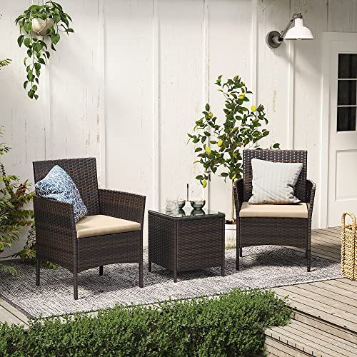 Balcony Furniture Garden Furniture Set PE Polyrattan Lounge Set Table and 2 Chairs Patio Furniture Outdoor for Patio Balcony Garden Brown Taupe