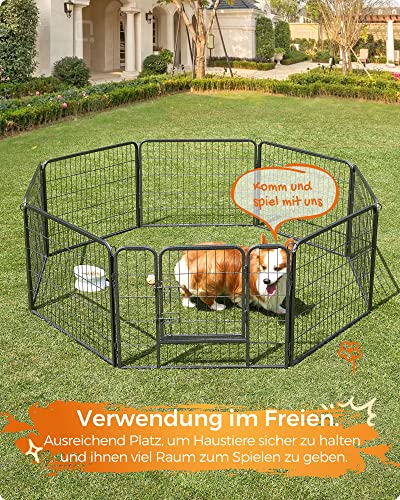 8-Panel Pet Playpen, Iron Dog Cage, Heavy Duty Pet Fence, Puppy Whelping Pen, Foldable and Portable, 77 x 60 cm, Grey