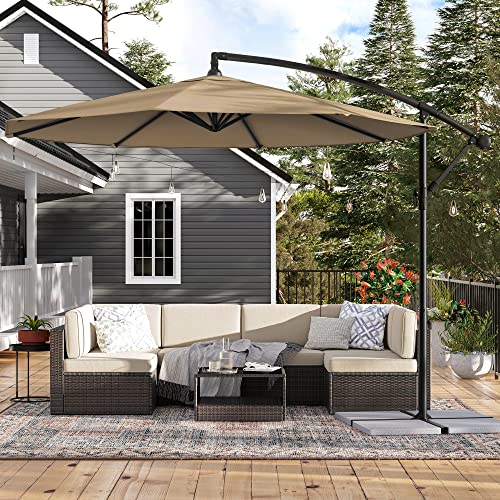 Cantilever Garden Patio Umbrella with Base, 3 m Offset Parasol, Banana Hanging Umbrella, Sunshade with Protection UPF 50+, Crank for Opening Closing, Taupe