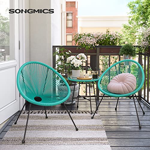 Garden Patio Furniture Set 3 Pieces, Acapulco Chair, Outdoor Seating, Glass Top Table and 2 Chairs, Indoor and Outdoor Conversation Set, Turquoise