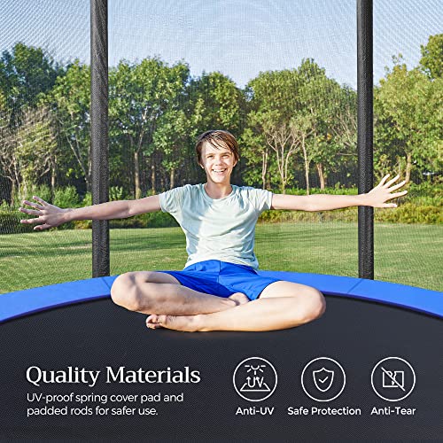 Trampoline 305 cm (10 ft), Outdoor Backyard Trampoline, TÜV Rheinland GS Certificate, with Enclosure Safety Net, Spring Cover Pad, Ladder, Holds 150 kg, Blue