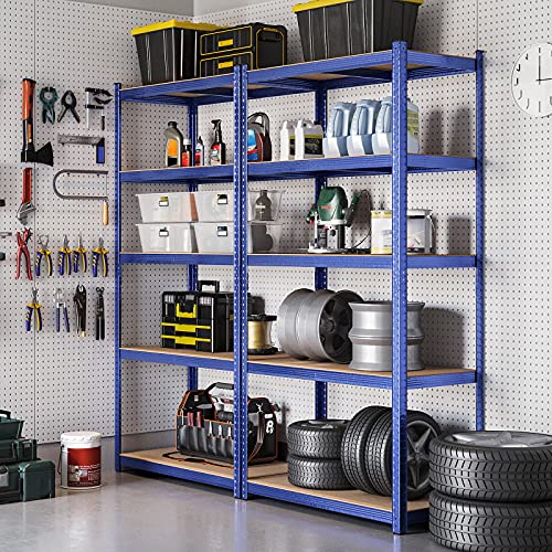 5-Tier Shelving Unit, Steel Shelving Unit for Storage, Tool-Free Assembly, for Garage, Shed, Load Capacity 600 kg, 50 x 100 x 200 cm, Blue