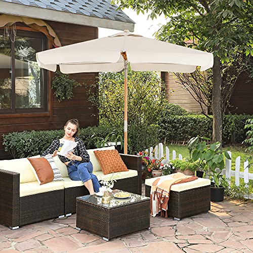 Balcony Umbrella, 2 x 1.25 m Rectangular Garden Parasol, Sun Protection, Wooden Pole and Ribs, Tilt Mechanism, Base Not Included, for Patio Outdoor Garden Terrace, Beige