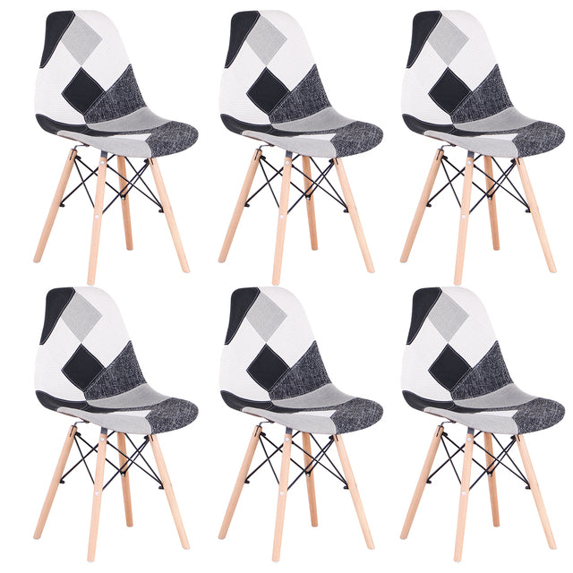 6Pcs/Set Patchwork Fabric Dining Chairs with Wood Legs Lounge Chair Kitchen Chair for Kitchen Home Living Dining Room Furniture