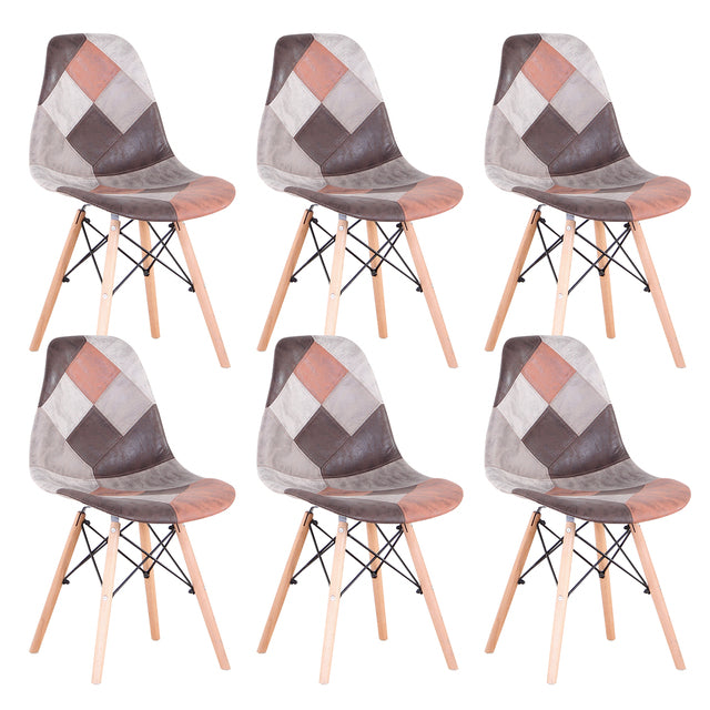 6Pcs/Set Patchwork Fabric Dining Chairs with Wood Legs Lounge Chair Kitchen Chair for Kitchen Home Living Dining Room Furniture