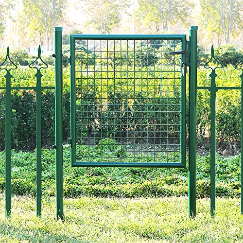 Garden Gate, Galvanised Steel, Sturdy and Durable, Lockable, 87 x 100 cm (Side Columns Not Included), 5 x 20 cm Mesh Grid, Green