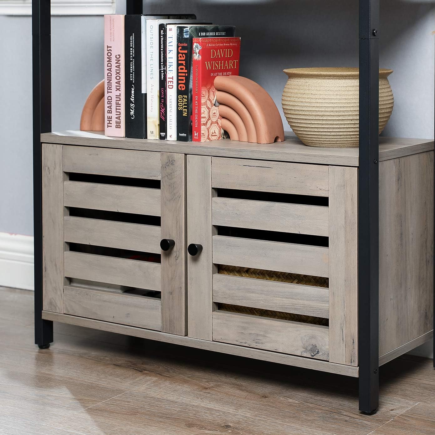 Bookcase, sideboard in industrial design with 3 shelves, 2 louvered doors, living room, study, bedroom, 70 x 30 x 121.5 cm