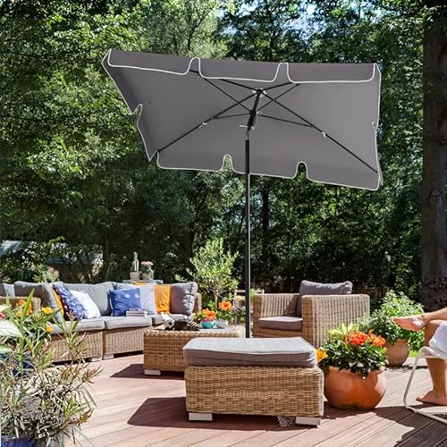 Rectangular Balcony Parasol 1.8 x 1.25 m, UPF 50+ Protection, Tilting Sunshade, PA-Coated Canopy, Carrying Bag, Garden Terrace, Base Not Included, Grey