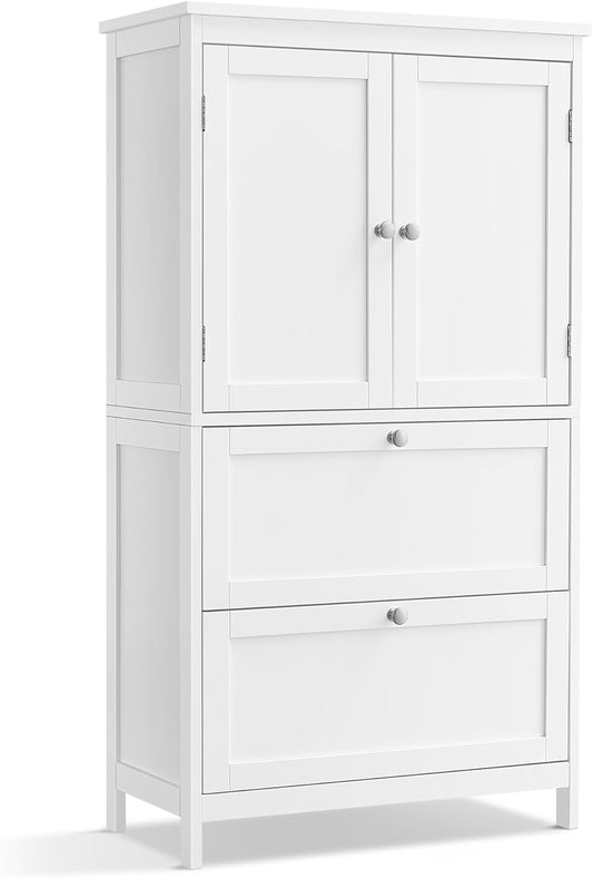 Bathroom Floor Storage Cabinet, Bathroom Storage Unit, Freestanding Bathroom Cabinet with 2 Drawers and 2 Doors, Adjustable Shelf, 11.8 x 23.6 x 43.3 inches, White