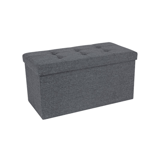 Linen Fabric Folding Storage Ottoman Bench Versatile Space-saving Dark grey 76 x 38 x 38 cm