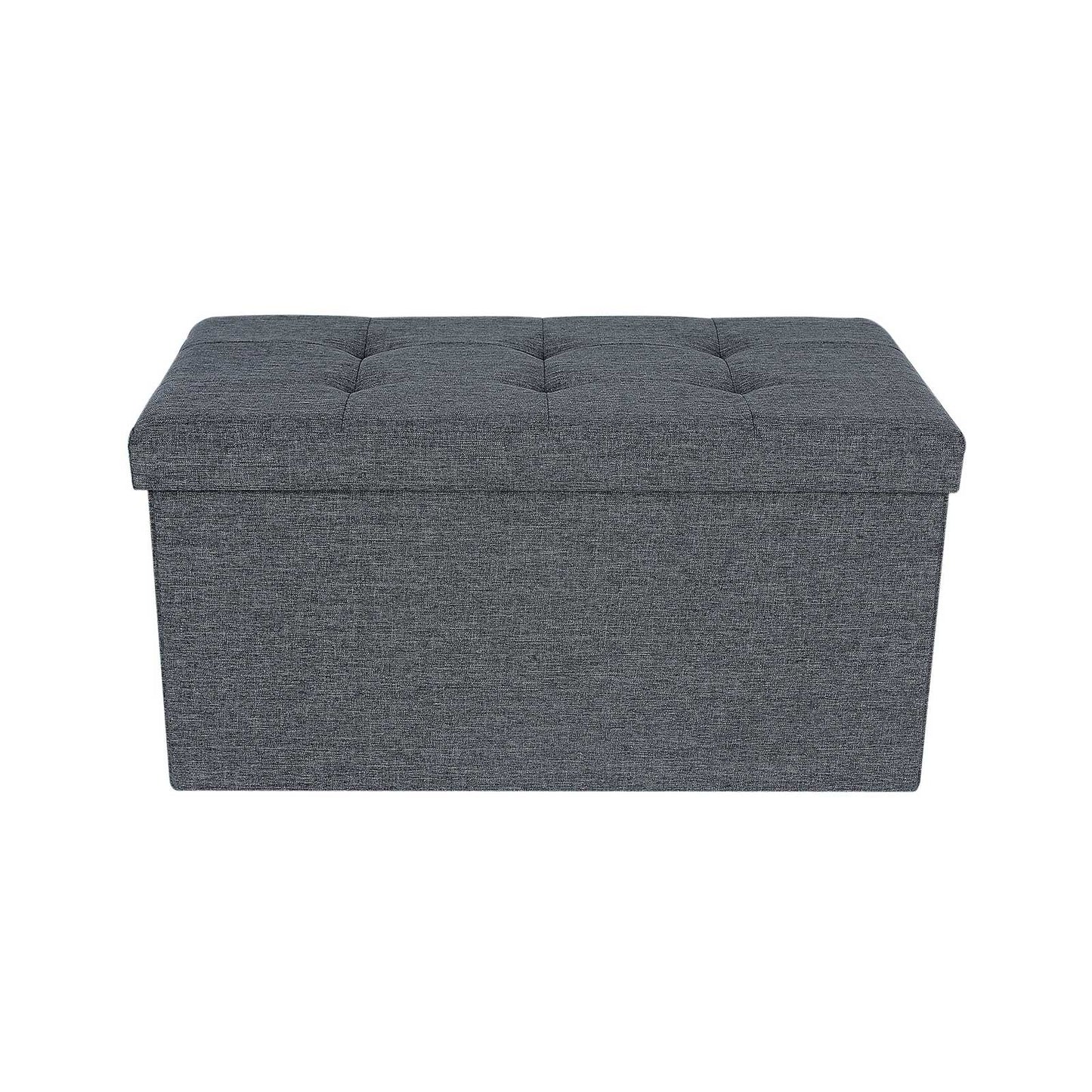 Linen Fabric Folding Storage Ottoman Bench Versatile Space-saving Dark grey 76 x 38 x 38 cm