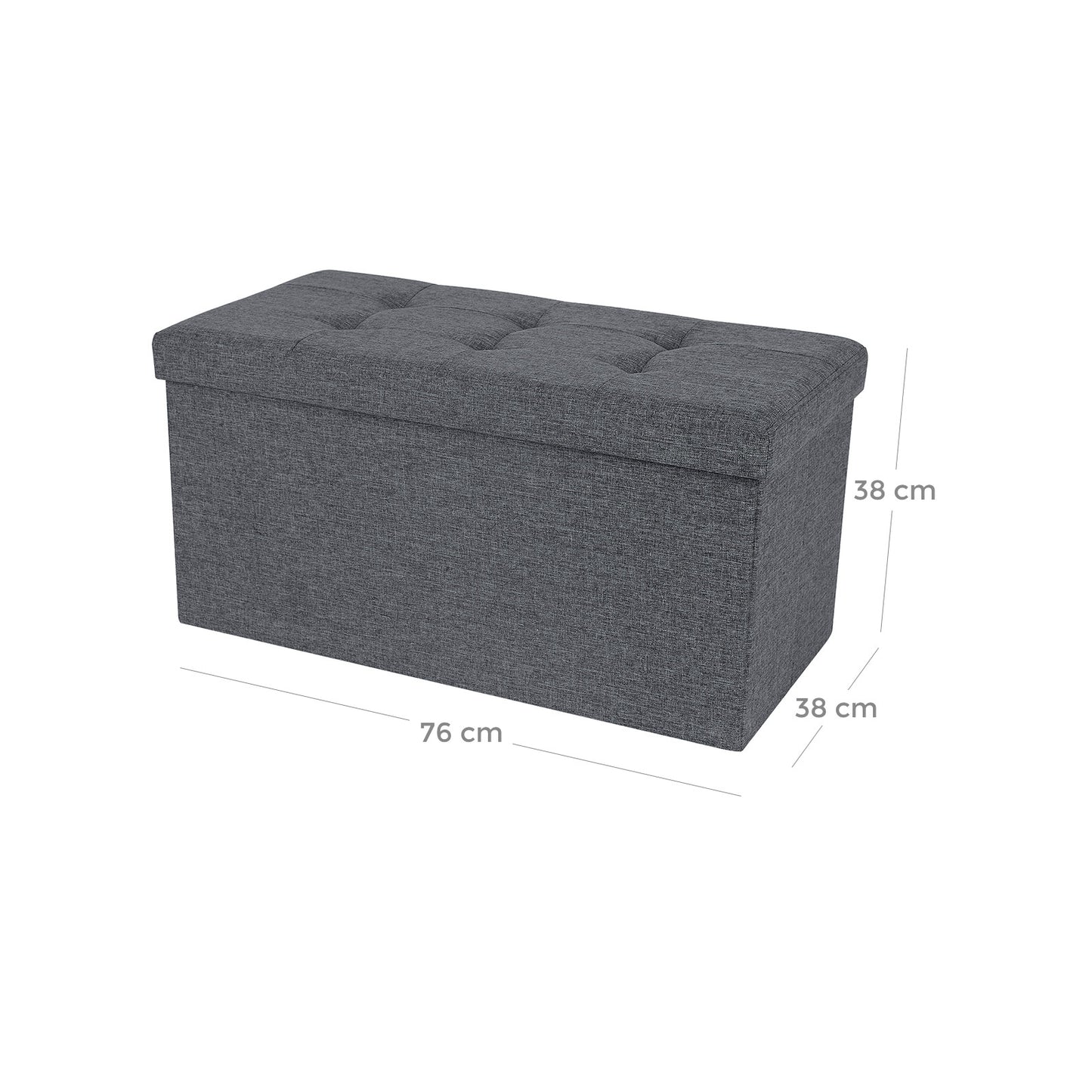 Linen Fabric Folding Storage Ottoman Bench Versatile Space-saving Dark grey 76 x 38 x 38 cm