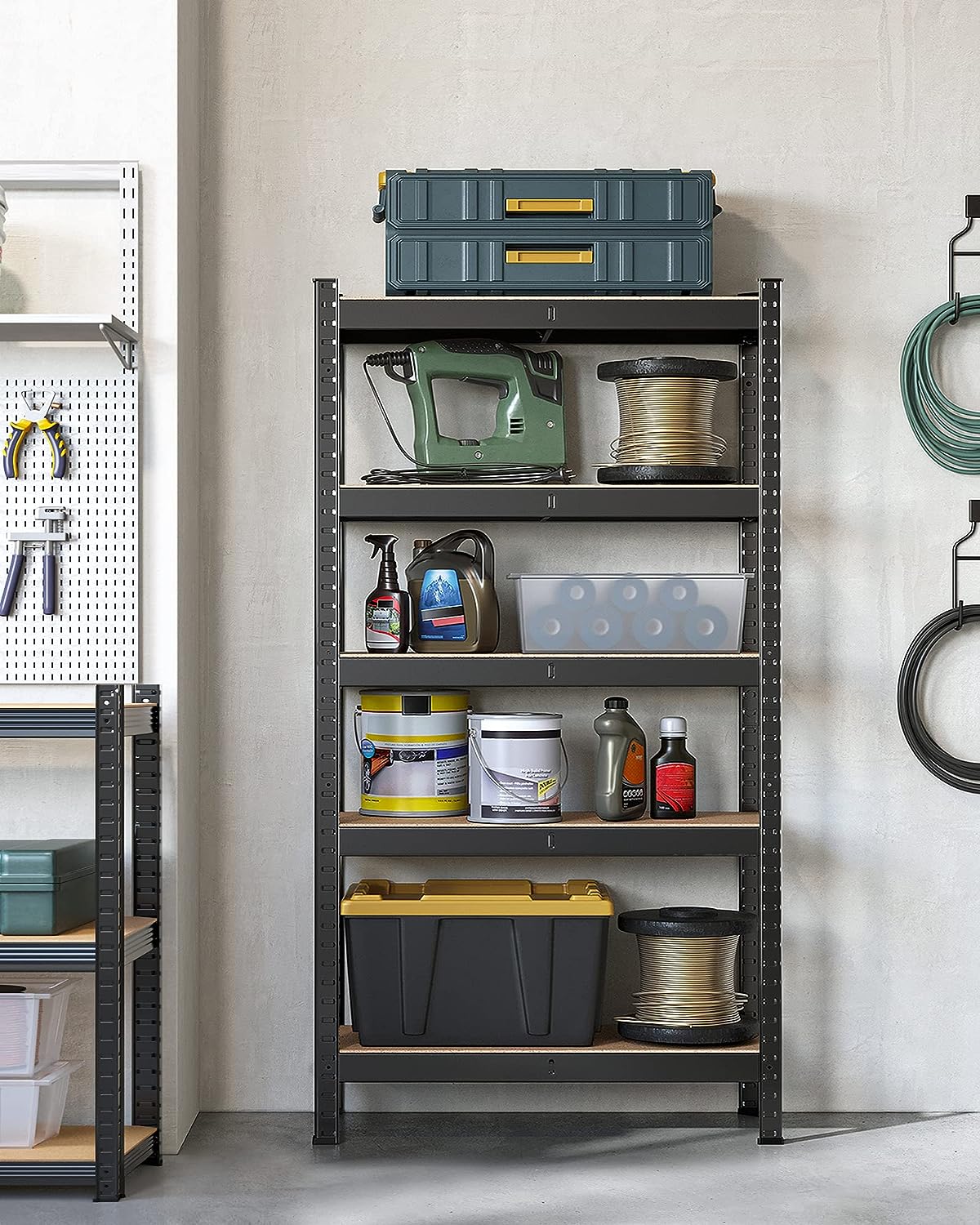 5 Tier Steel Shelving Unit Boltless Mounting Garage Shelving Unit 650kg Load Capacity 30x75x150cm Black