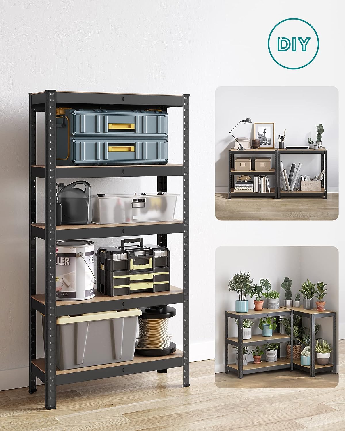 5 Tier Steel Shelving Unit Boltless Mounting Garage Shelving Unit 650kg Load Capacity 30x75x150cm Black