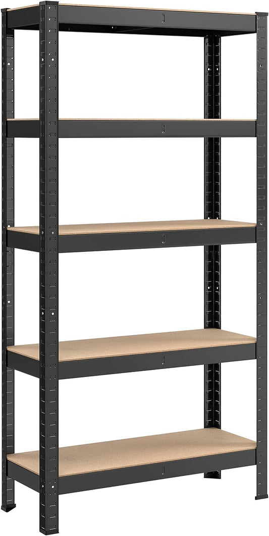 5 Tier Steel Shelving Unit Boltless Mounting Garage Shelving Unit 650kg Load Capacity 30x75x150cm Black