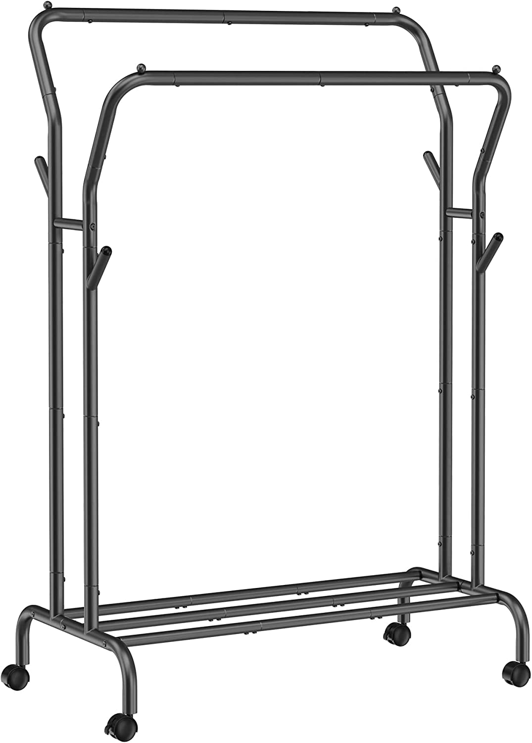 Clothes Rail, Clothes Rack, Double Clothes Hanging Rail, Heavy-Duty Metal Frame, with Wheels and Shelf, 100 kg Total Max. Load, 103.5 cm Wide, Clothing Storage, Black