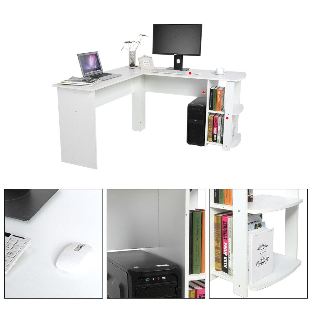 Utility Wooden Office Computer Writing Desk Home Gaming PC Furnitur L-Shape Corner Study Computer Table With Book Shelf