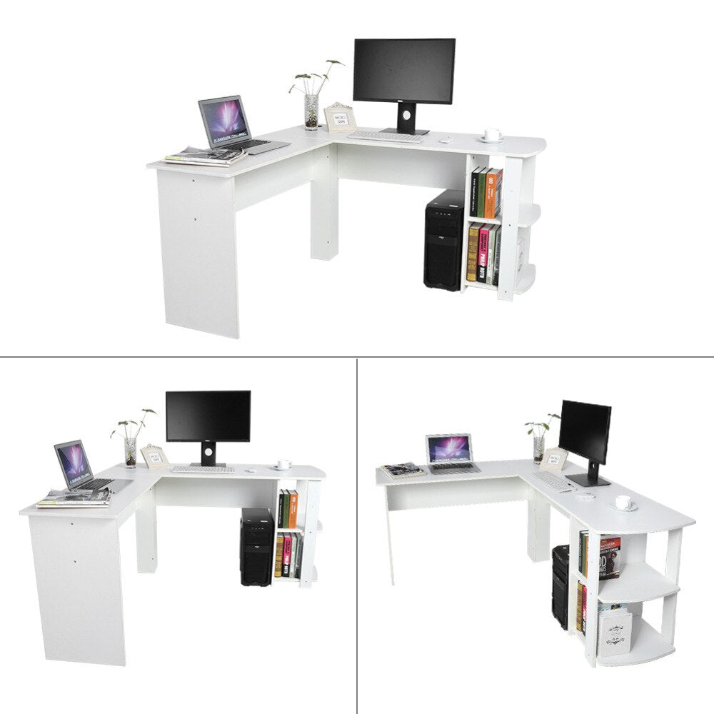 Utility Wooden Office Computer Writing Desk Home Gaming PC Furnitur L-Shape Corner Study Computer Table With Book Shelf