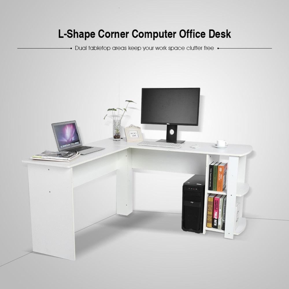 Utility Wooden Office Computer Writing Desk Home Gaming PC Furnitur L-Shape Corner Study Computer Table With Book Shelf