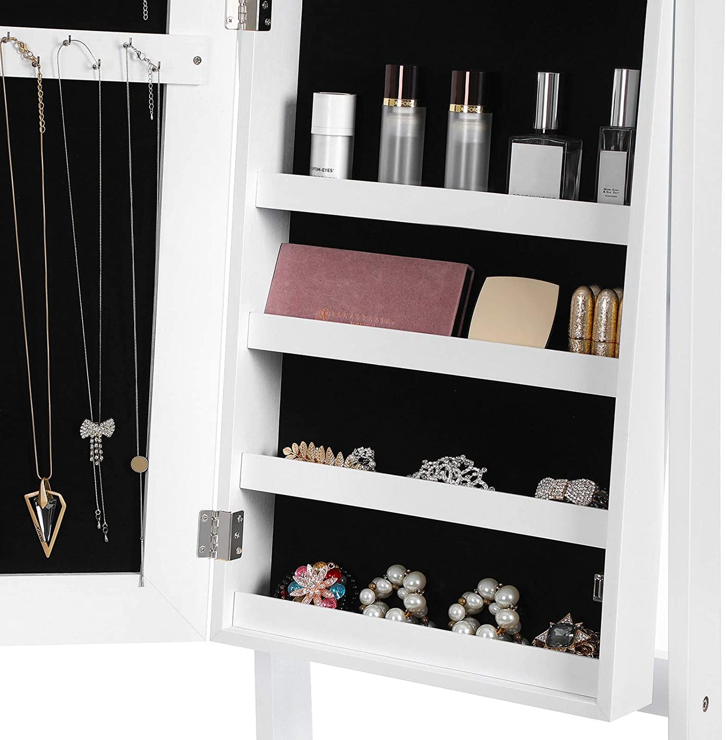 Jewellery Cabinet, Mirror Armoire, Standing Mirror, Full-Length Mirror, Lockable Jewellery Organiser, Gift Idea, White