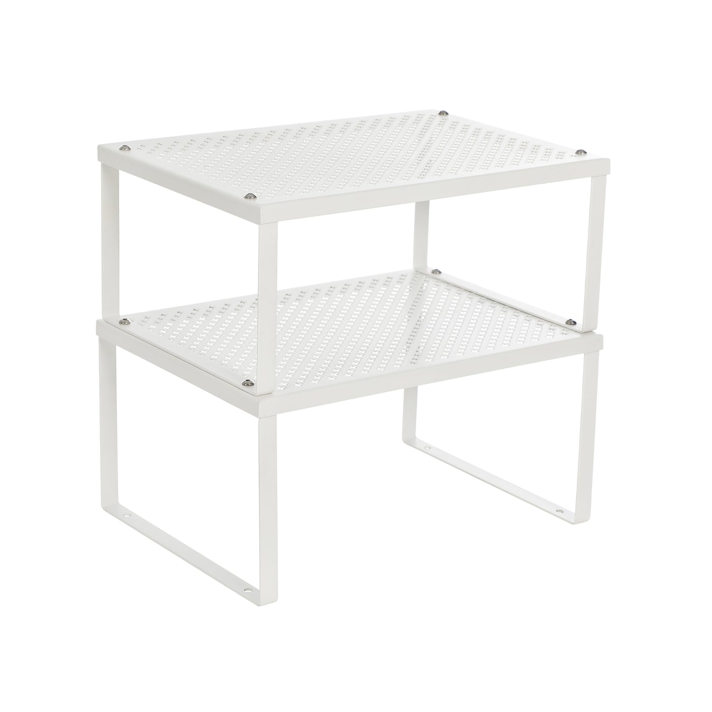 Cabinet Shelf Organizer and Kitchen Shelf Bundle, 4 Stackable Kitchen Cabinet Shelves, Expandable, White and Silver U