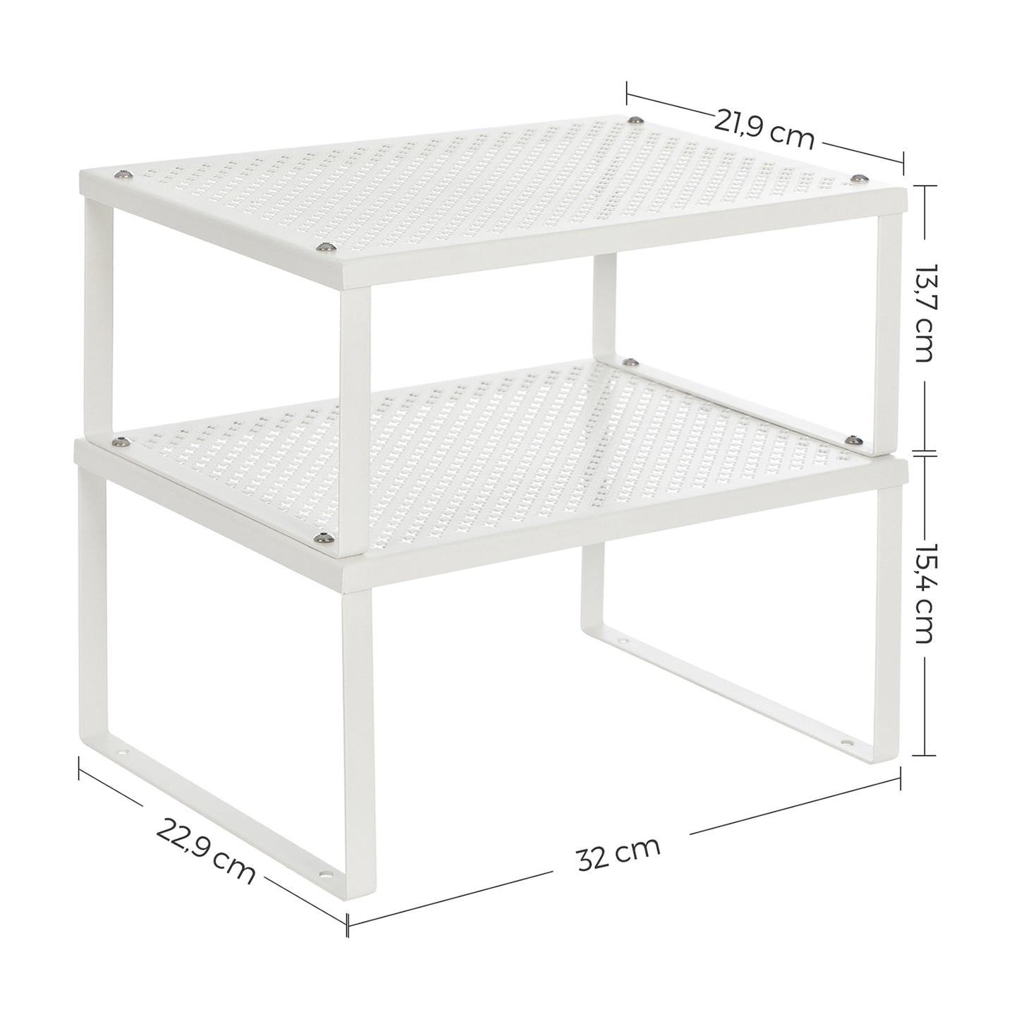 Cabinet Shelf Organizer and Kitchen Shelf Bundle, 4 Stackable Kitchen Cabinet Shelves, Expandable, White and Silver U