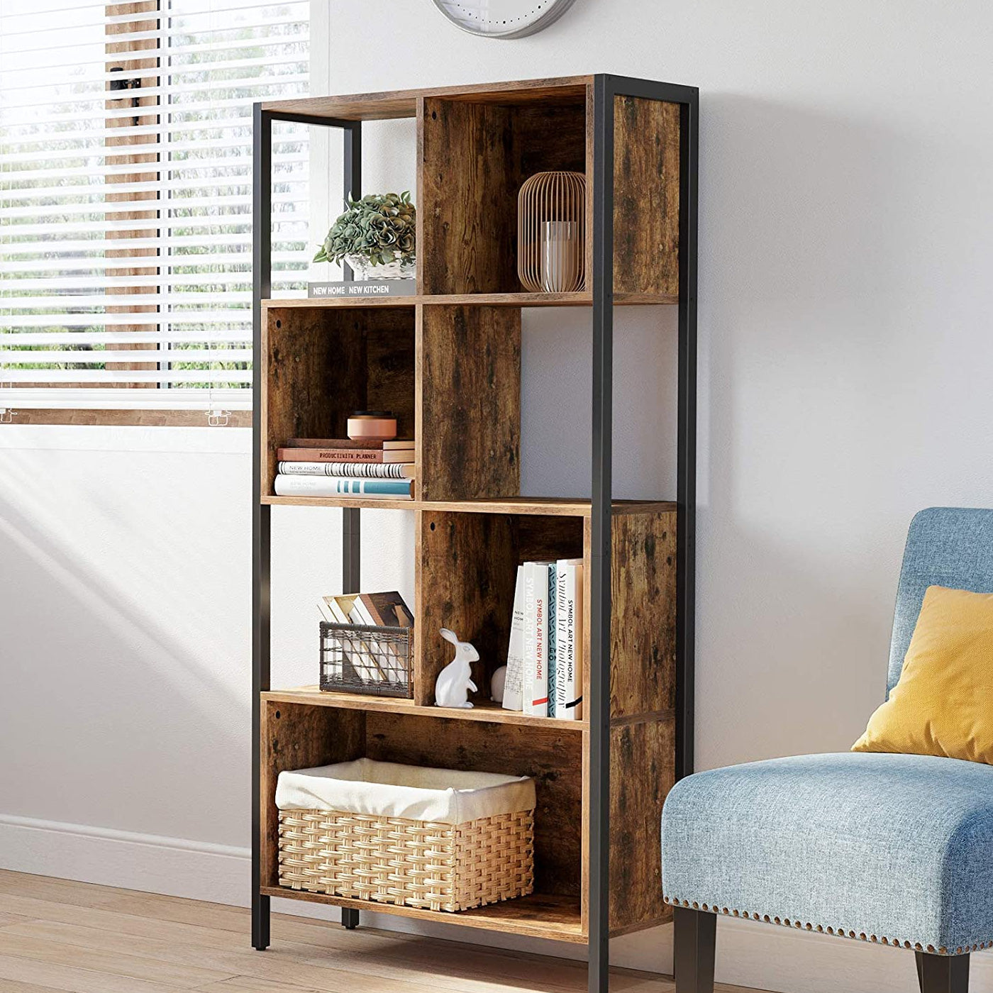 Bookshelf, Bookcase, Cube Storage Rack, Room Divider with Steel Frame, Kids Room, Kitchen, Living Room, Home Office, Industrial Style, Rustic Brown and Black