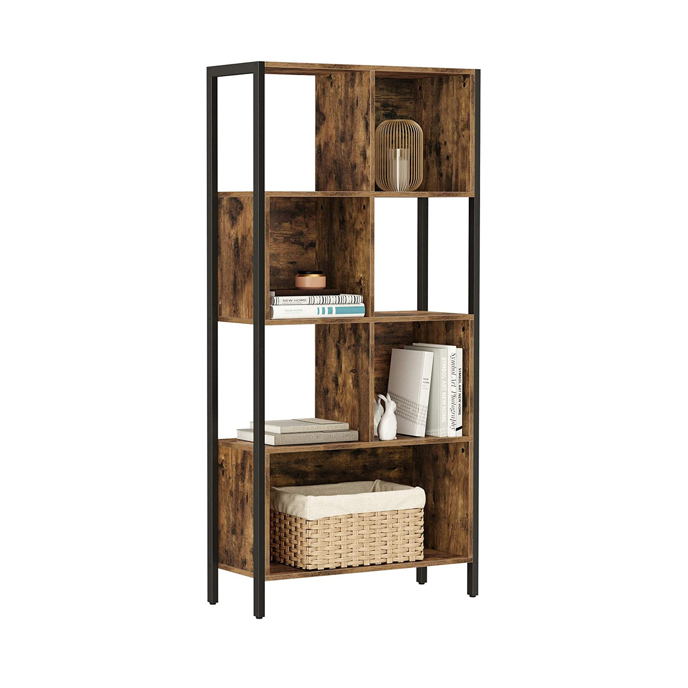 Bookshelf, Bookcase, Cube Storage Rack, Room Divider with Steel Frame, Kids Room, Kitchen, Living Room, Home Office, Industrial Style, Rustic Brown and Black