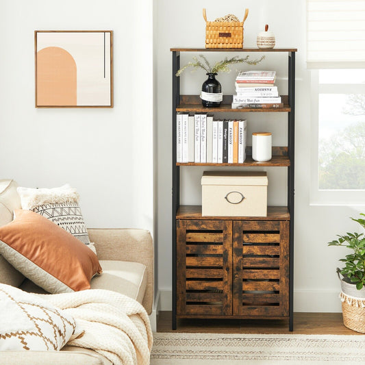 Bookcase, Storage Cabinet, with Louvred Doors, for Office, Living Room, Studio, Bedroom, 66 x 30 x 148.9 cm, Industrial Style, Rustic Brown and Black