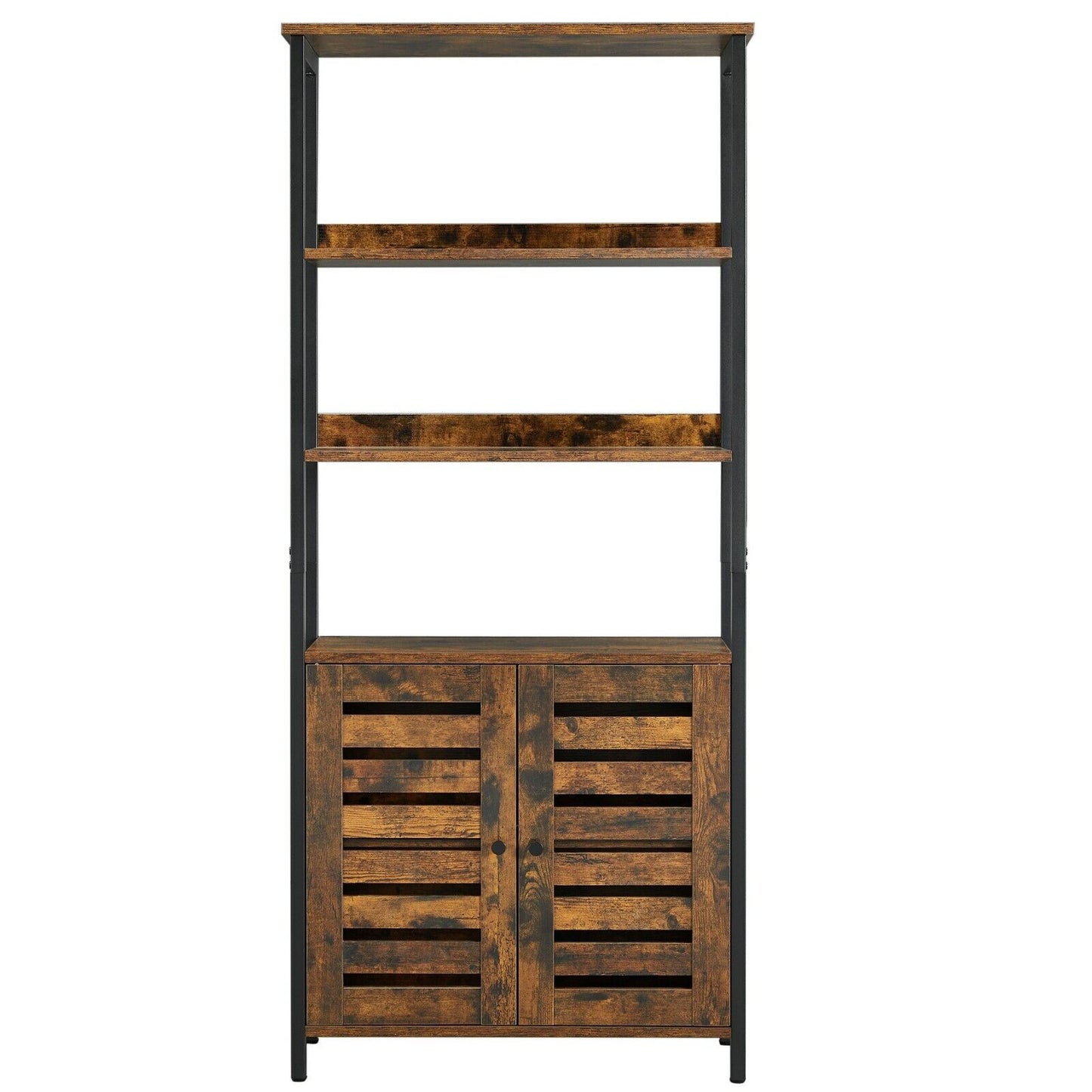 Bookcase, Storage Cabinet, with Louvred Doors, for Office, Living Room, Studio, Bedroom, 66 x 30 x 148.9 cm, Industrial Style, Rustic Brown and Black