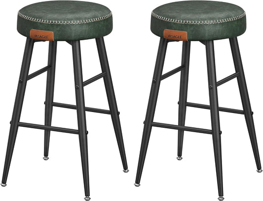 Echo Collection U Bar Stools, Set of 2, Kitchen Stools, Breakfast Stools, Stitched Faux Leather, 24.8" High, Home Bar, Dining Room, Easy Assembly, Forest Green