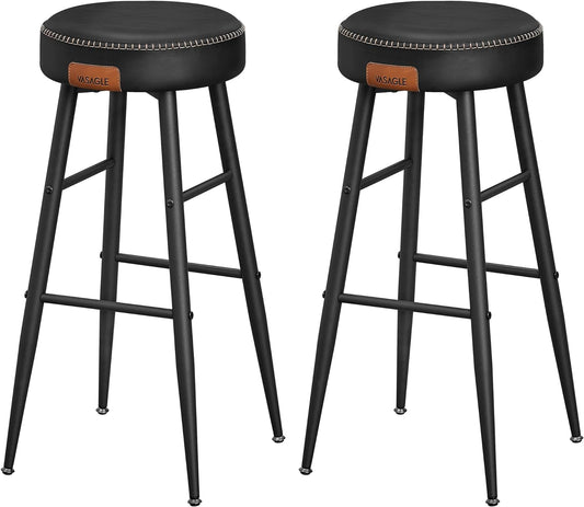 Echo Collection U Bar Stools, Set of 2, Kitchen Stools, Breakfast Stools, Stitched Faux Leather, 30" High, for Home, Bar, Dining Room, Easy Assembly, Simply Black